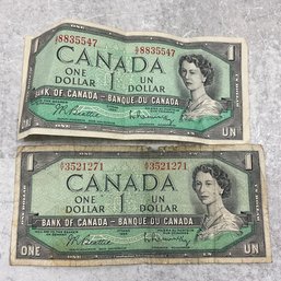 122 Two 1954 Bank Of Canada One Dollar Bank Note