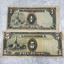 125 1940s The Japanese Government 1 And 5 Peso Banknotes