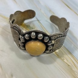 142 AS IS Butterscotch Amber Mexico Sterling Silver Cuff Bracelet