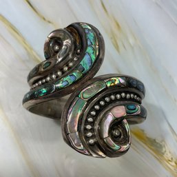 144 Mexico Sterling Silver Abalone Cuff Bracelet