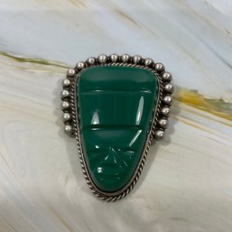 146 Mexico Sterling Silver Diaz Santoyo Chalcedony Carved Brooch Pin
