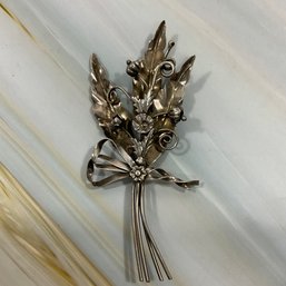 154 Vintage Sterling Silver Handmade Floral Bouquet Brooch Pin