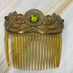 158 Vintage Green Gemstone Lucite Hair Comb