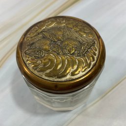 159 Vintage Glass Gold Tone Angle Design Pill/Trinket Box