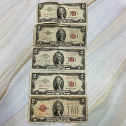161 Lot Of Five 1928, 1953, And 1963 Two Dollar Bills