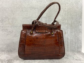 205 Vintage Crocodile Leather Brown Clutch Purse Handbag