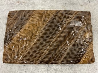 206 Vintage Sylvia Snake Skin Leather Brown Clutch Purse