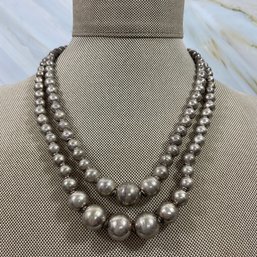183 Mexico Sterling Silver Beaded Two Strand Necklace