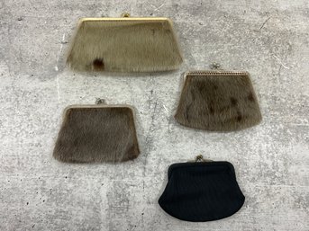 208 Lot Of 4 Vintage Fur Clutch Coin Pouch Bags