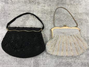 212 Lot Of 2 Vintage Seed Beaded Clutch Purses, Grande Maison De Blanc White And Cream, Black Delill