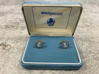 214 Vintage Wedgwood Baby Blue Anchor Porcelain Cufflinks