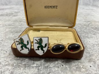 229 Lot Of 2 Vintage Cufflinks, Windsor Crest, Red And Gold Tone