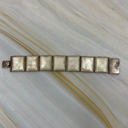 191 Vintage Mother Of Pearl Silver Flower Clasp Link Bracelet