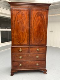 014 George III Inlaid Mahogany Linen Press Detachable Three Piece