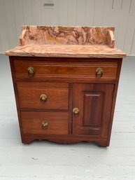 024 Antique Eastlake Style Pink Marble Top Washstand