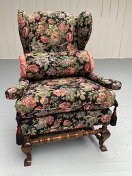 031 Vintage Floral Embroidered Wing Chair And Matching Bolster Throw Pillow