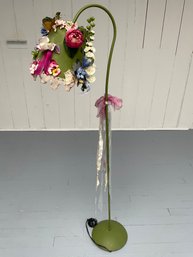 046 Handmade Tall Green Faux Flower Ribbon Floor Lamp