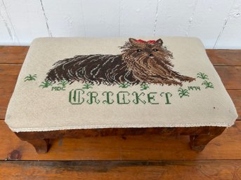 053 Vintage Embroidered Yorkie 'Cricket' Footstool