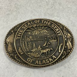 095 Tony Lama Alaska State Seal First Edition Solid Brass US Belt Buckle