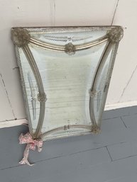 079 Vintage Venetian Italian Etched Murano Glass Mirror AS IS Super Delicate