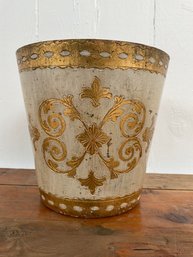 084 Vintage Italian Metallic Gold Gilt Balsa Wood Wastebasket