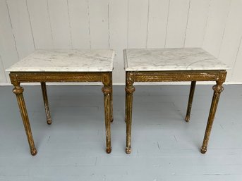 088 Pair Of Antique French Gold Gilt Marble Top Side Tables