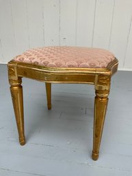 092 Antique French Gold Gilt Pink Cushion Footstool