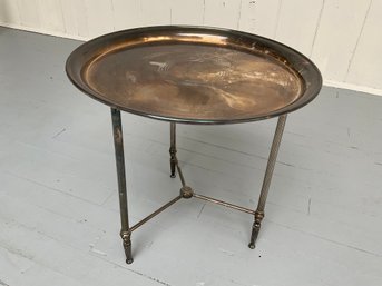 095 Antique Silver Plated Round Cocktail/Side Table