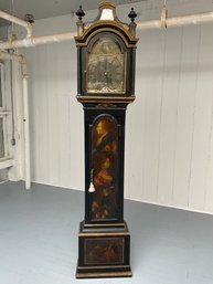 101 Antique George II Style Hand Painted  Ebonized Grandfather Clock, AS IS