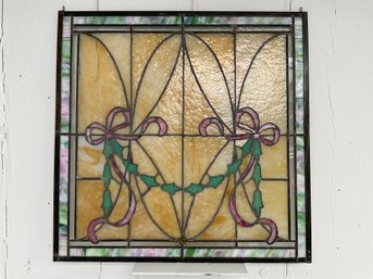 103 Vintage Stained Glass Window Ribbon Leaf Banner Design