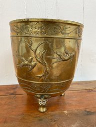 110 Antique Asian Birds Embossed Brass Plant Pot