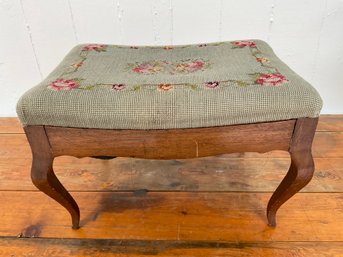 114 Antique Floral Embroidered Footstool