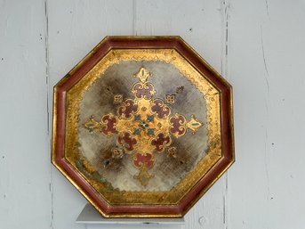 133 Vintage Florentine Italian Gold And Burgundy Hand Painted Tray