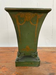 118 Antique Lacquered Green Gold Painted Vase/Pot