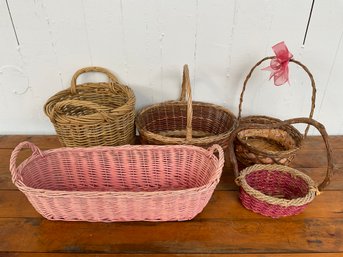 143 Lot Of Five Handmade Wicker And Rattan Baskets