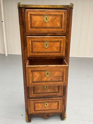 144 Antique French Louis XV Style Inlaid Wood Dresser With Gold Tone Detailing