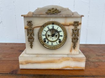 157 Antique Ansonia Clock Co. 1881 Alabaster Mantle Clock