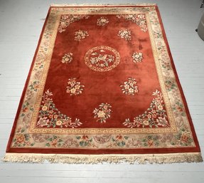 161 Vintage Hand Knotted Chinese Burnt Orange Floral Bird Design Rug Carpet