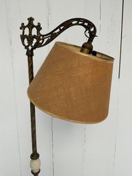 165 Vintage Bronze Stand Burlap Shade Floor Lamp