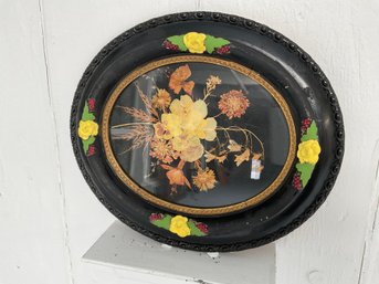 168 Antique Hand Painted Black Yellow Floral Framed Pressed Flowers