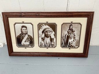 172 Three Vintage Portraits Of Chief Joseph Of The Nez Perce Tribe Framed, Short History Card On Back