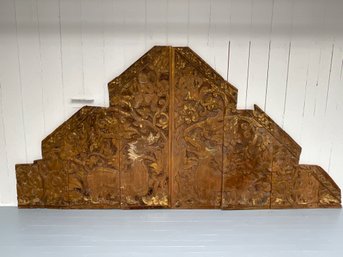 #1F  17th Century Antique Thai 'Ayutthaya Period' Large Carved Gilded Panel Bed Frame Wall Salvaged Pieces