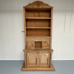 #8F  Antique Large Carved  Pine Bookcase, Cabinet, Secretary