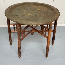 #15F Vintage Moroccan / Brass  And Wood Side Table