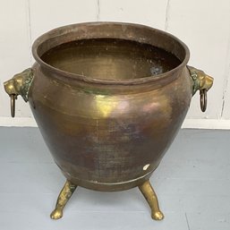 #16F Large Vintage Floor Brass 'Lion' Planter Pot With Stand