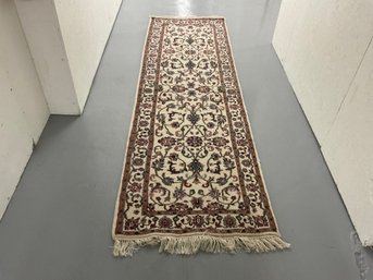 095 Hand Knotted Wool Cream Floral Patterned Hallway Runner