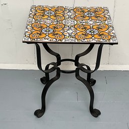 #30F Vintage Wrought Iron And Tiled Side Table