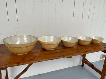 199 Set Of Five Vintage T.G. Greens Yellow/Tan Mixing Bowls Made In England