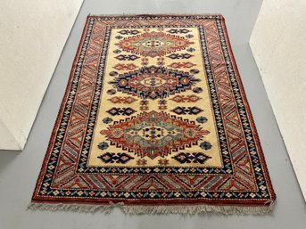 110 Coral, Blue, Cream, Diamond & Floral Patterned Rug