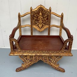 #41F Vintage Thai Carved Gold Gilt Wood Howdah Elephant Saddle Accent Chair